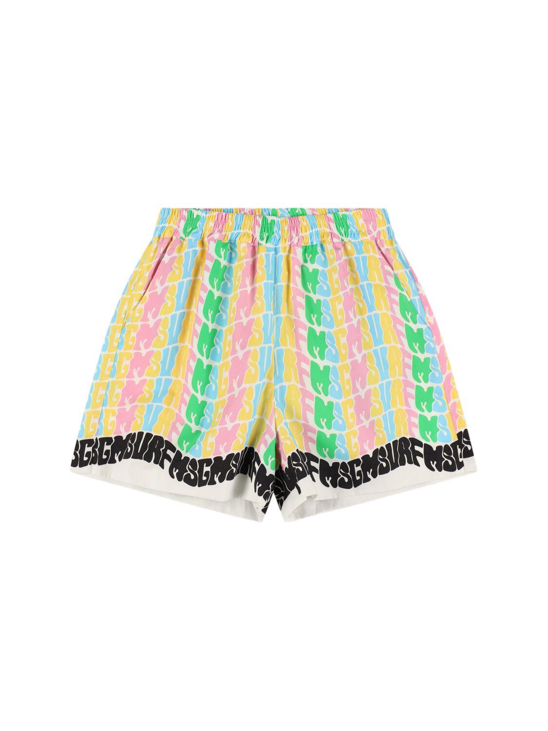 MSGM Printed Cotton Poplin Shorts