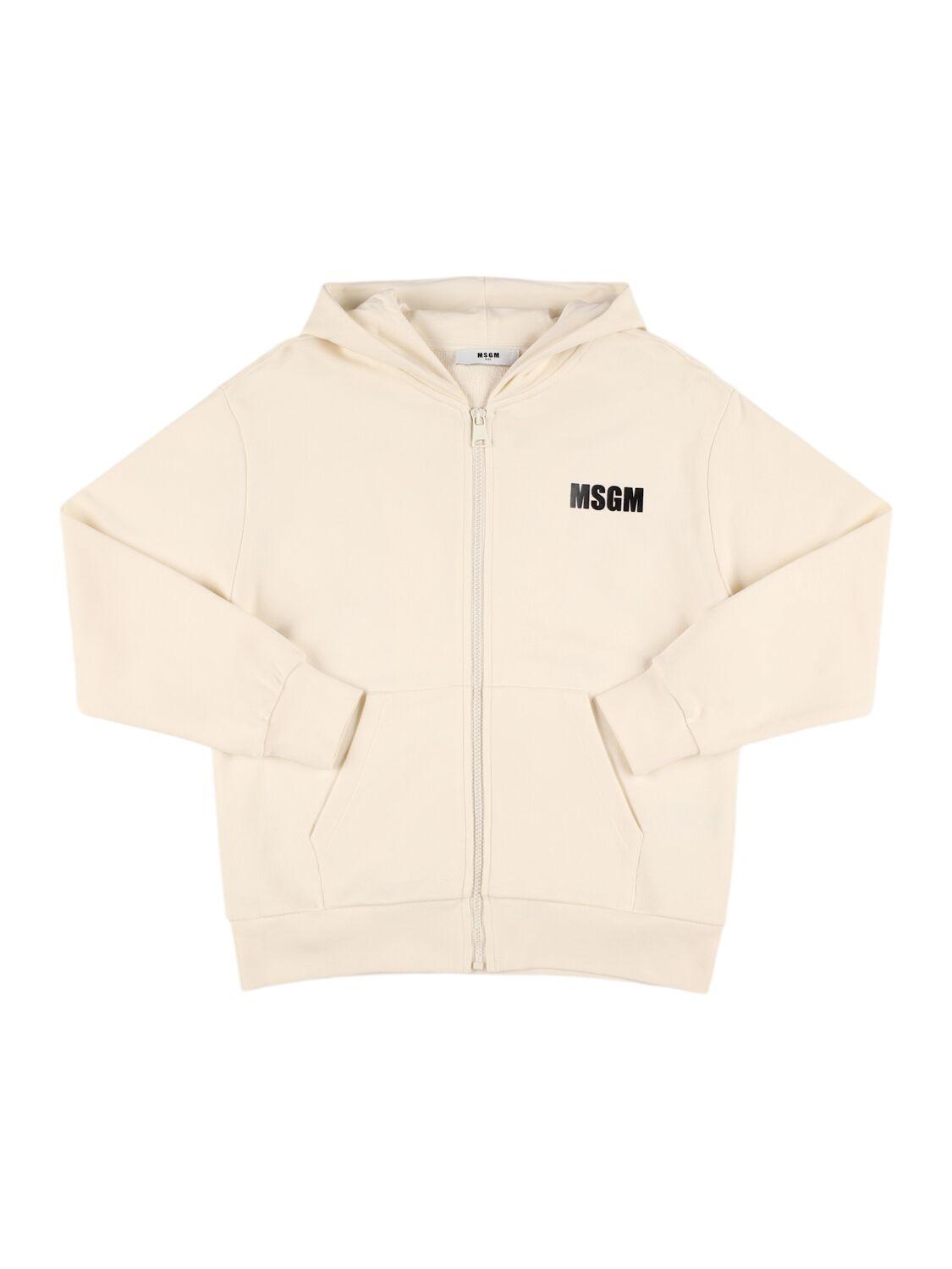MSGM Printed Cotton Hooded Zip-up Sweatshirt