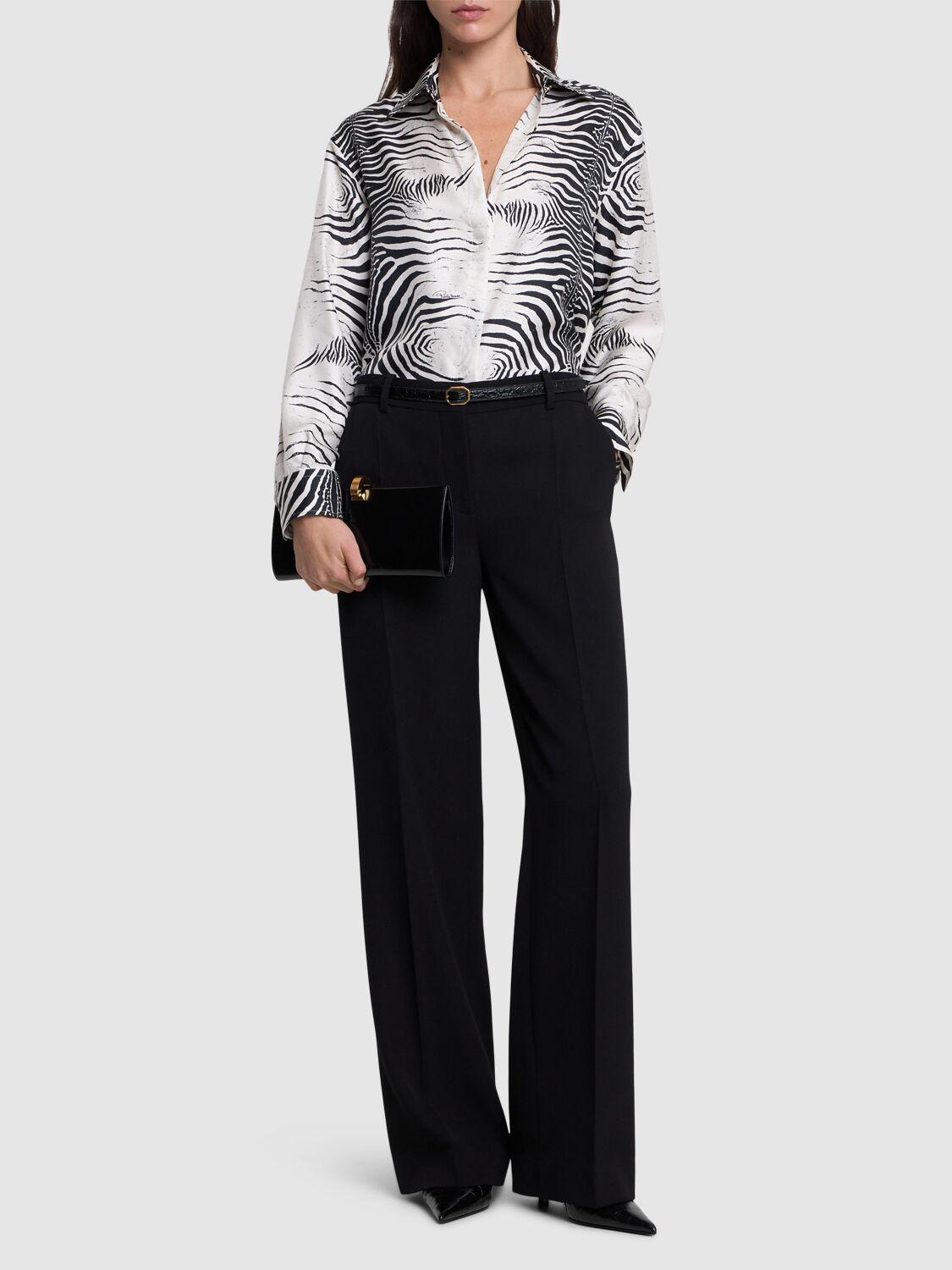 ROBERTO CAVALLI Zebra Printed Silk Twill Shirt