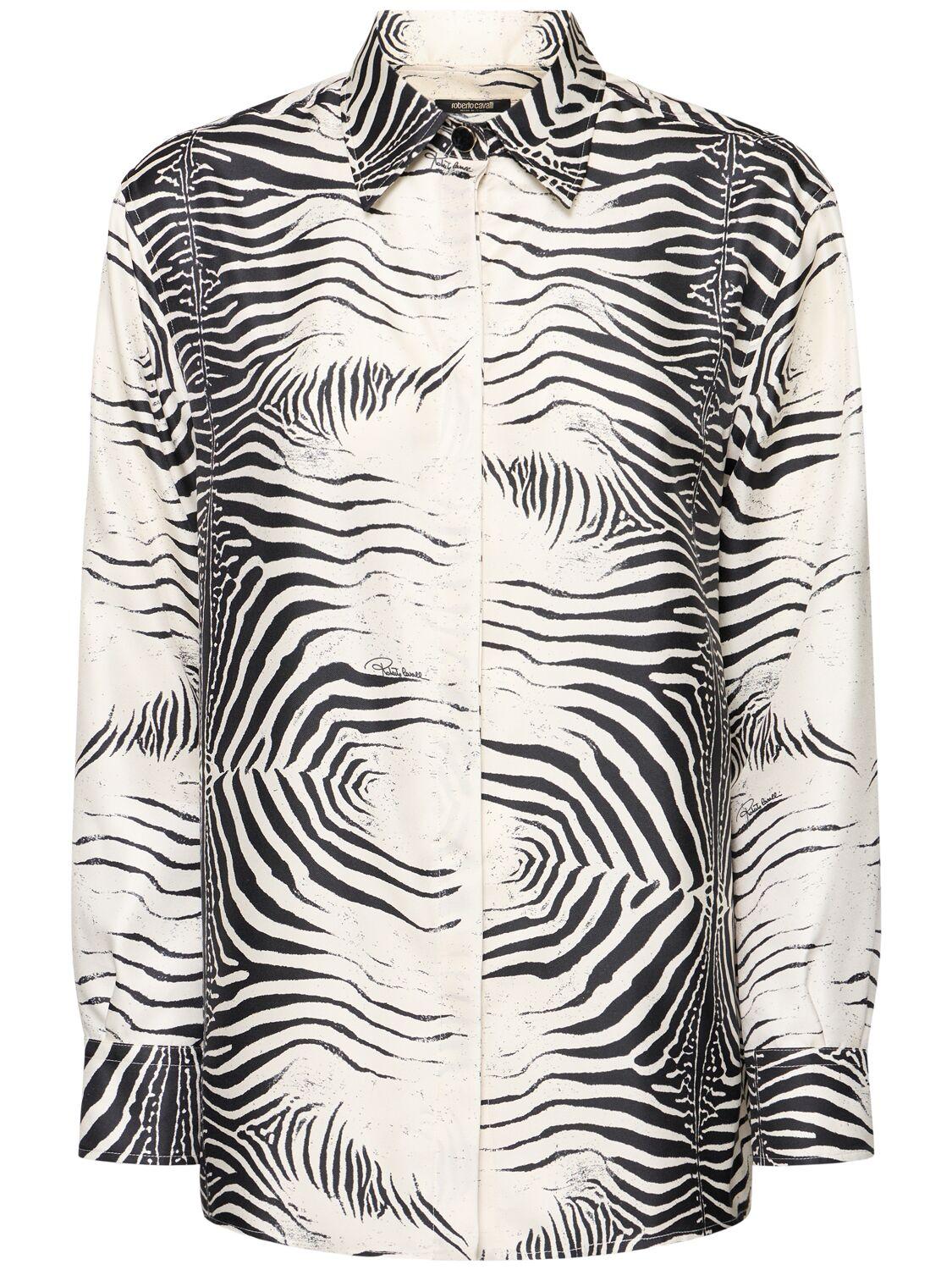 ROBERTO CAVALLI Zebra Printed Silk Twill Shirt