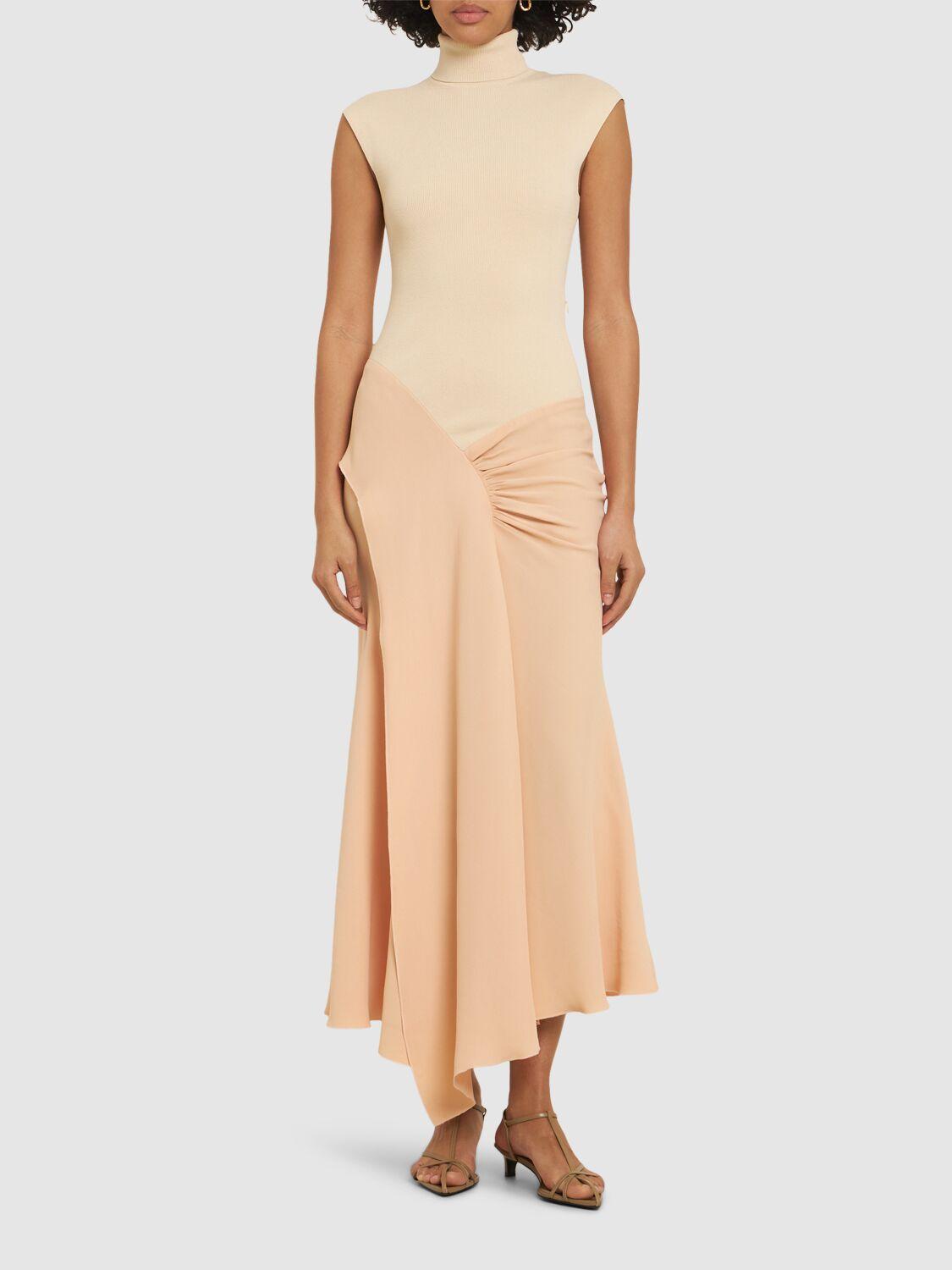 VICTORIA BECKHAM Cap Viscose Crepe Blend Knit Midi Dress