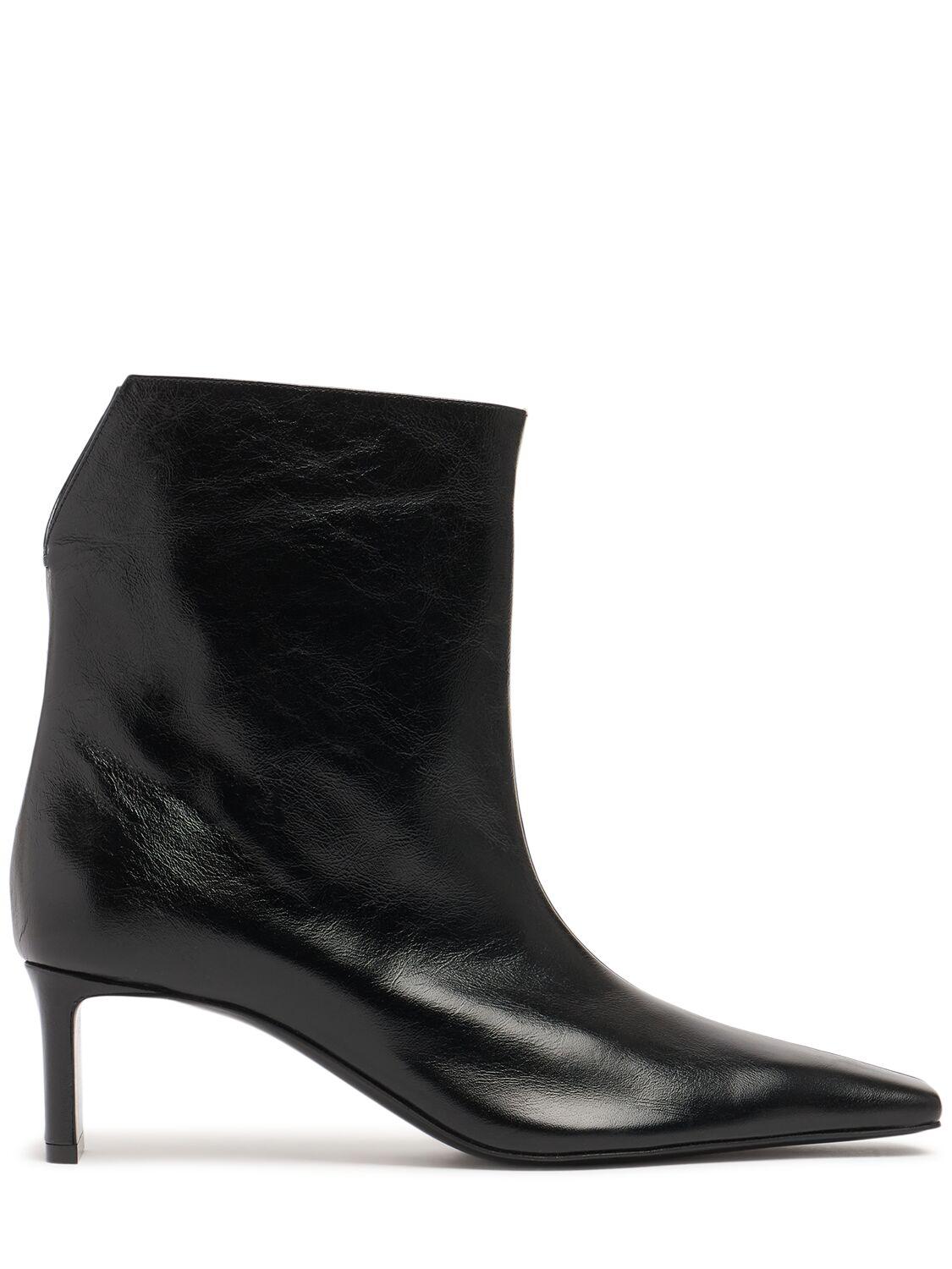 KHAITE Ona Glazed Leather Ankle Boots