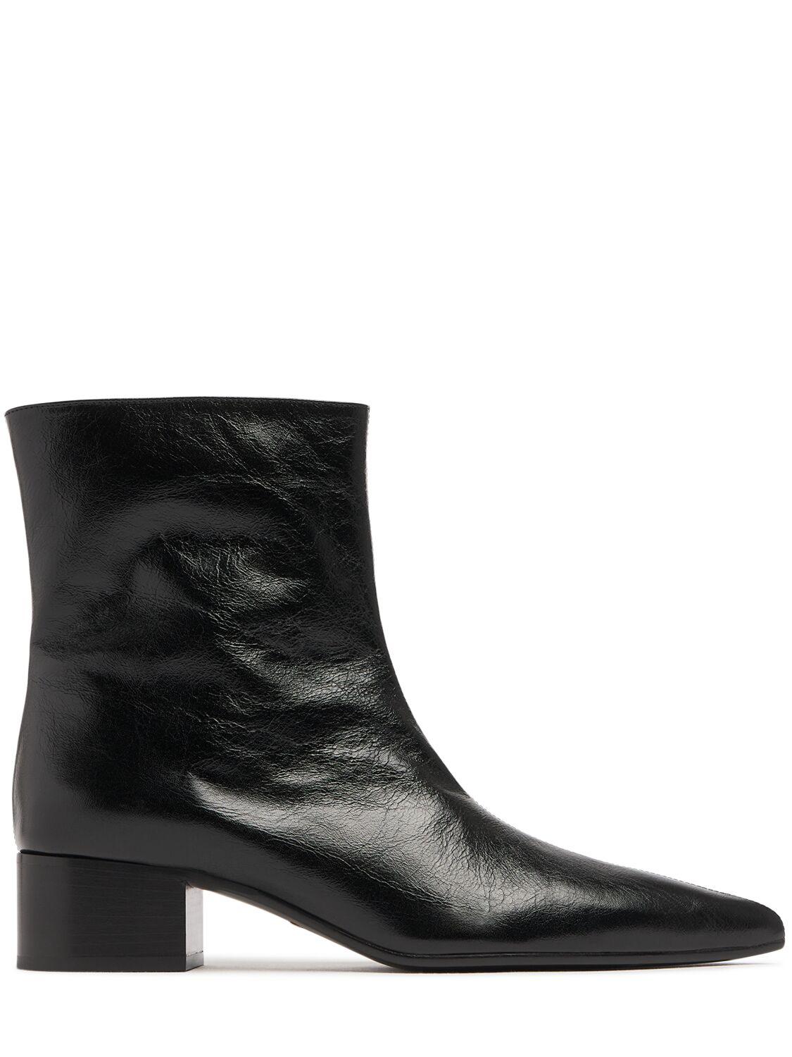 KHAITE Andee Glazed Leather Ankle Boots