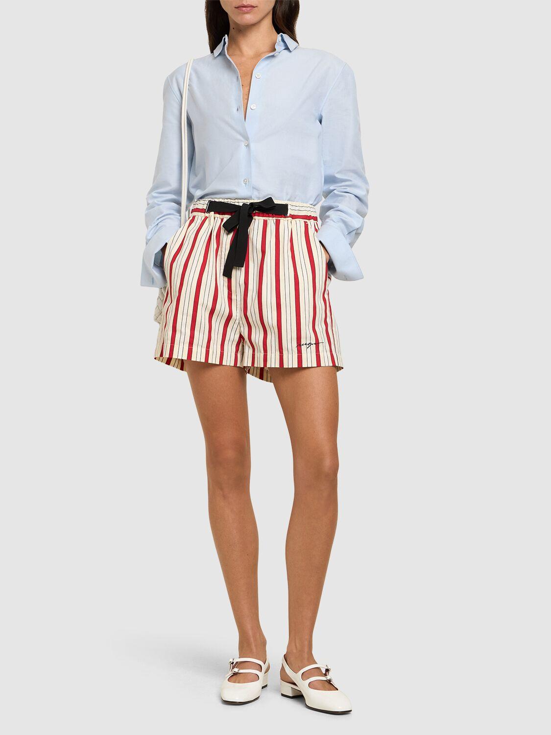 MSGM Striped Cotton Blend Shorts with Bow