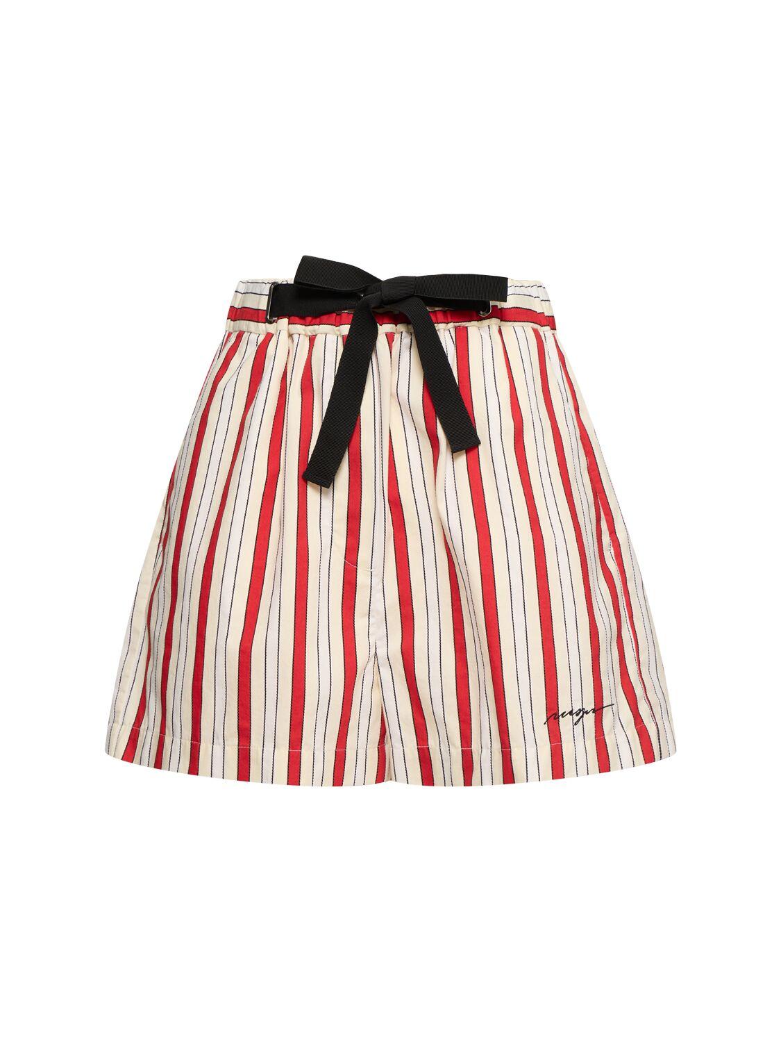 MSGM Striped Cotton Blend Shorts with Bow