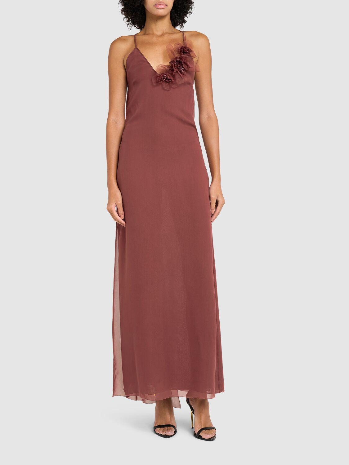 BLUMARINE Georgette Long Dress with Flowers
