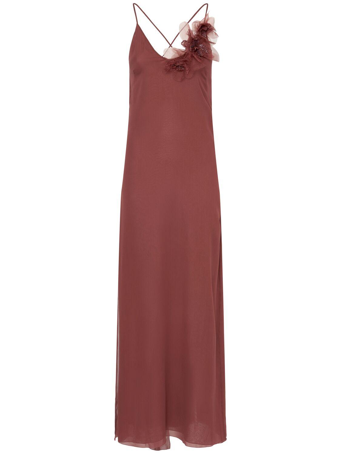 BLUMARINE Georgette Long Dress with Flowers
