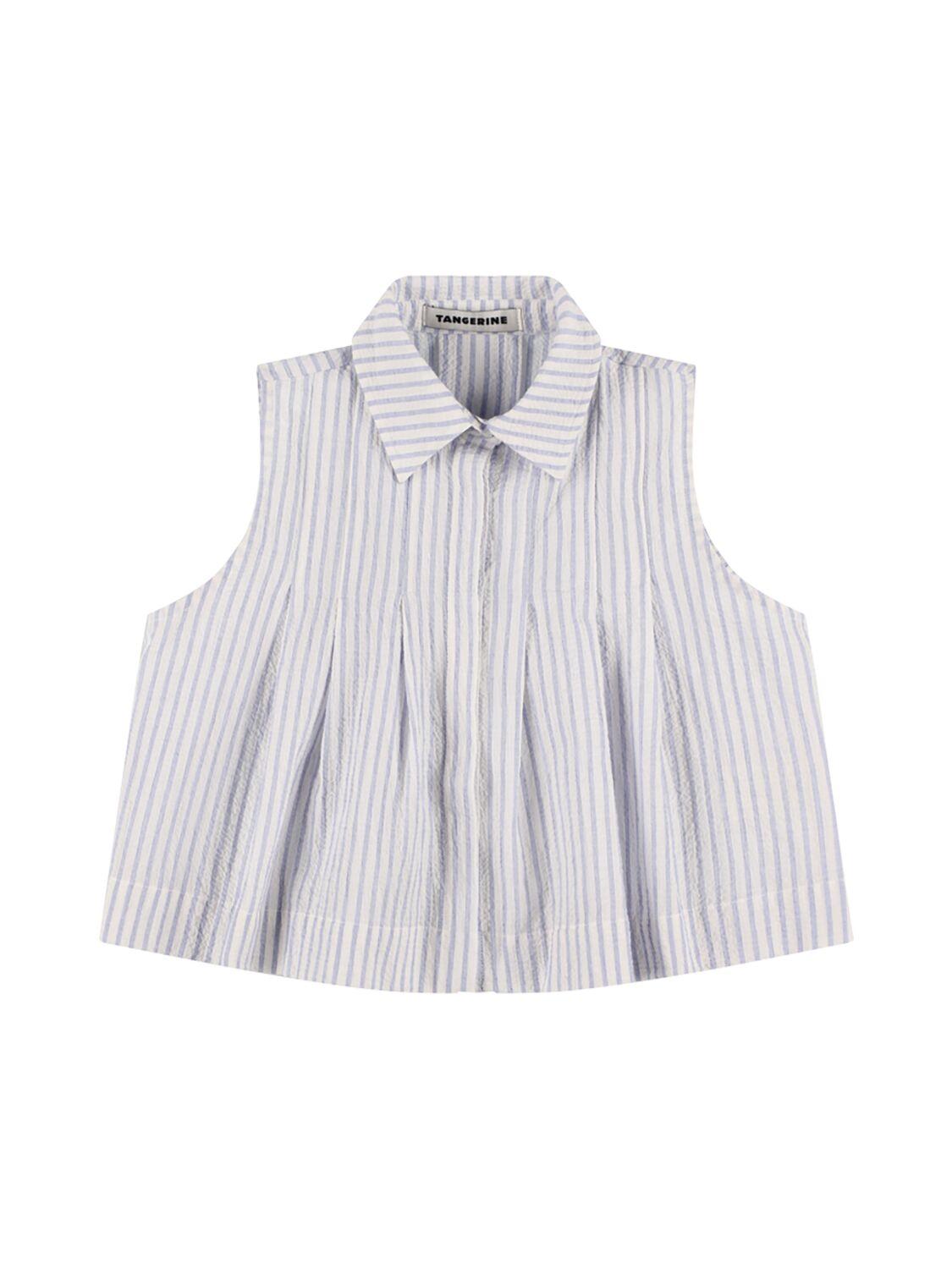 TANGERINE Pleated Cotton Blend Poplin Shirt