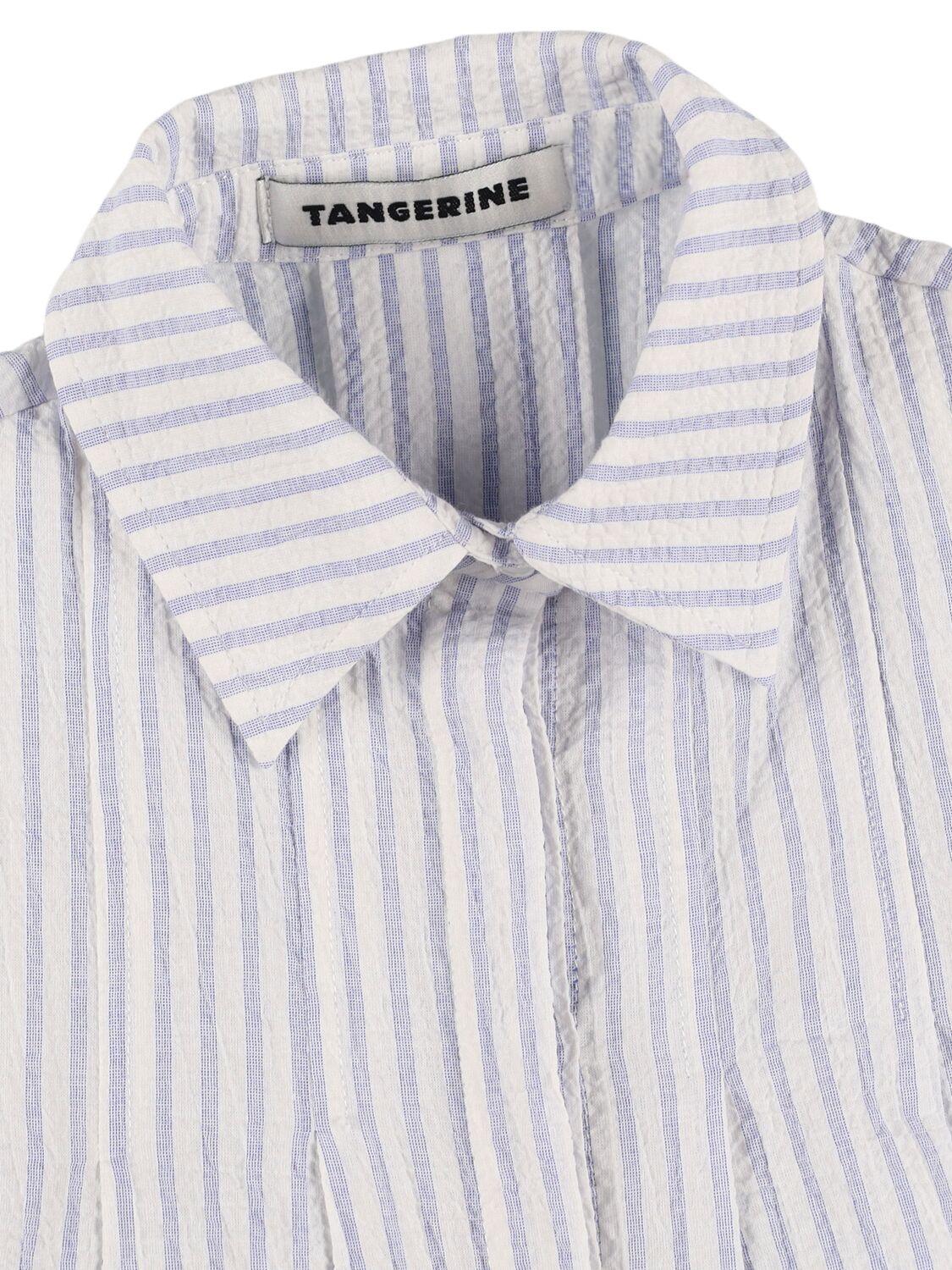 TANGERINE Pleated Cotton Blend Poplin Shirt