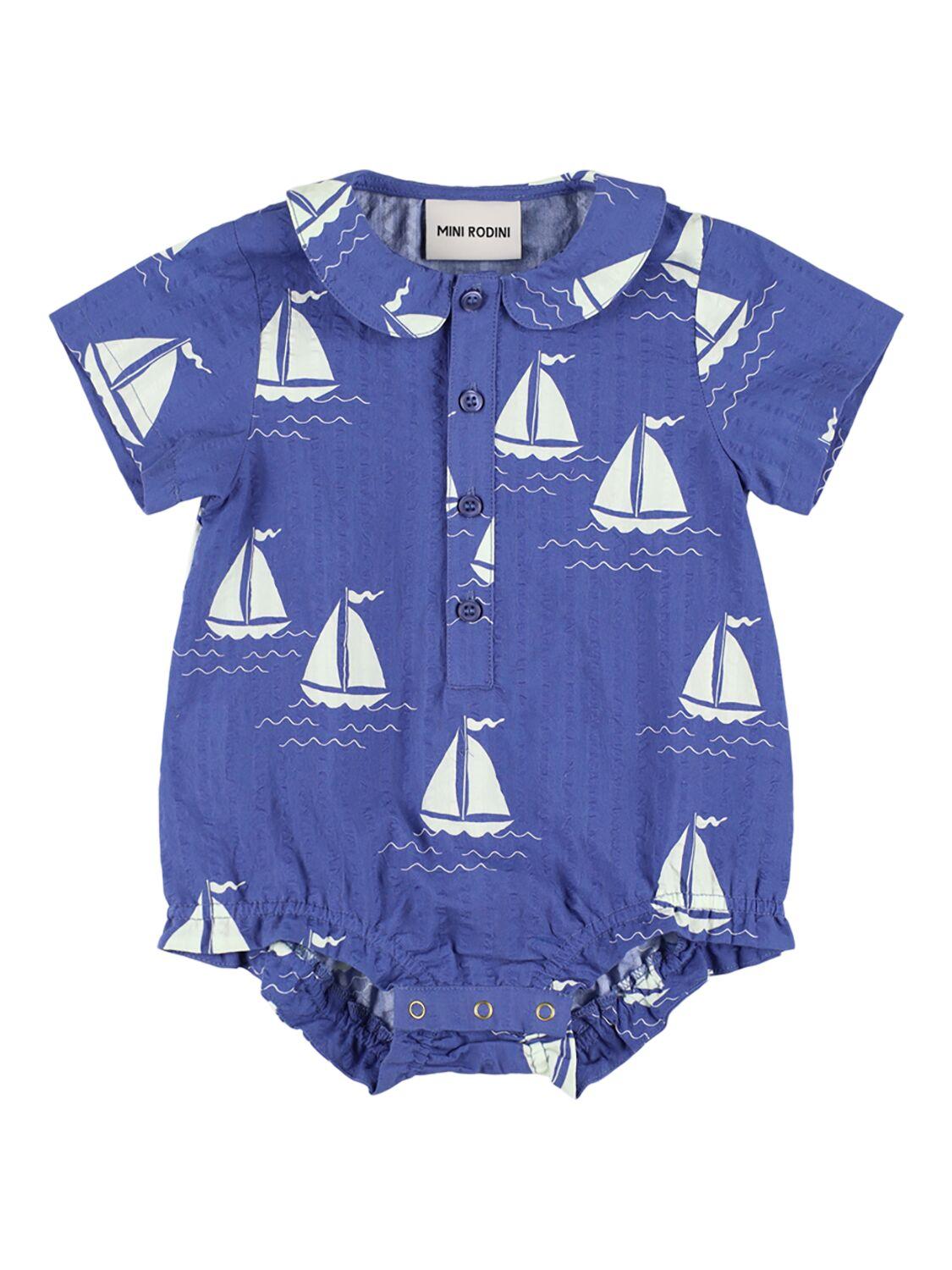 MINI RODINI Printed Woven Cotton Bodysuit