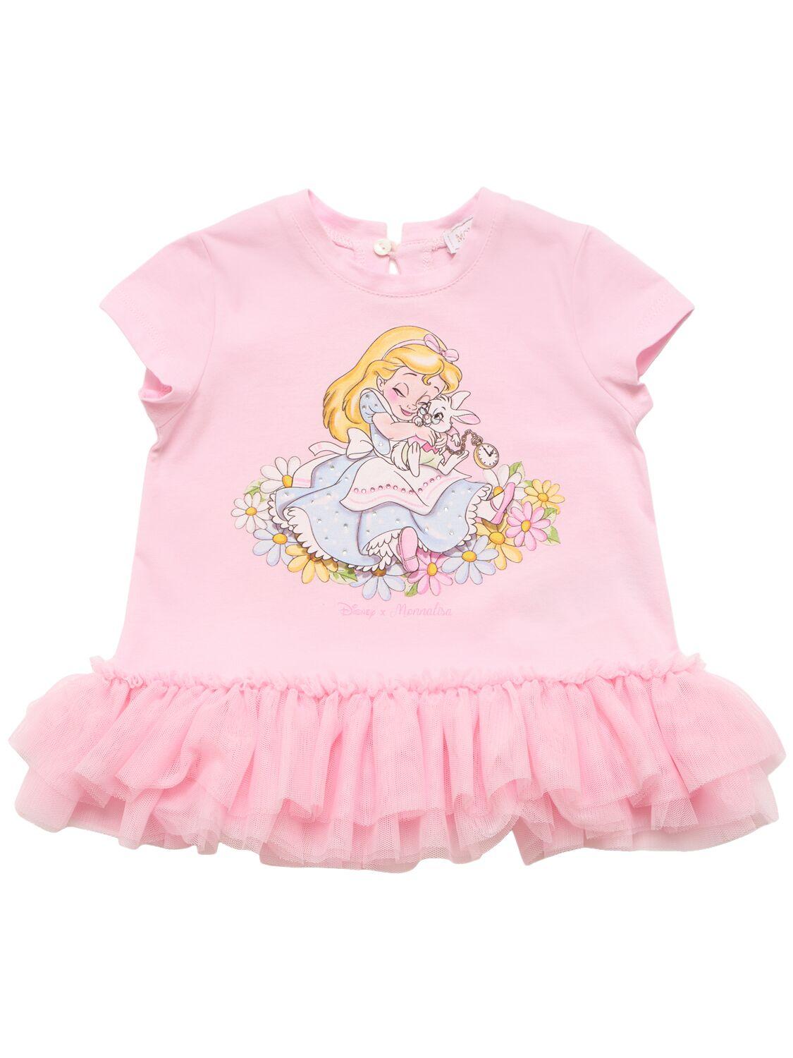 MONNALISA Printed Cotton Jersey & Tulle T-shirt