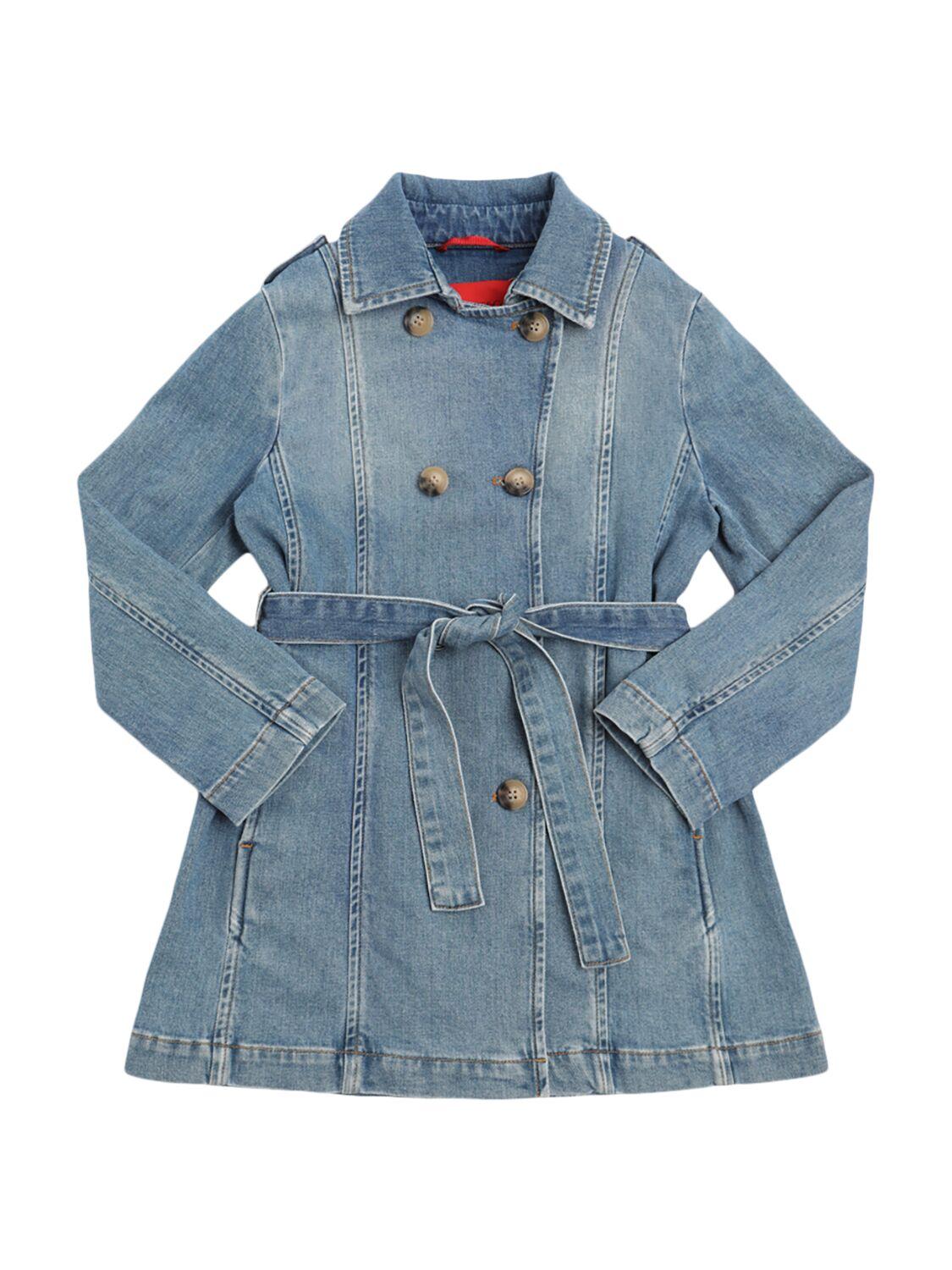 MAX&CO Belted Cotton Blend Denim Trench Coat