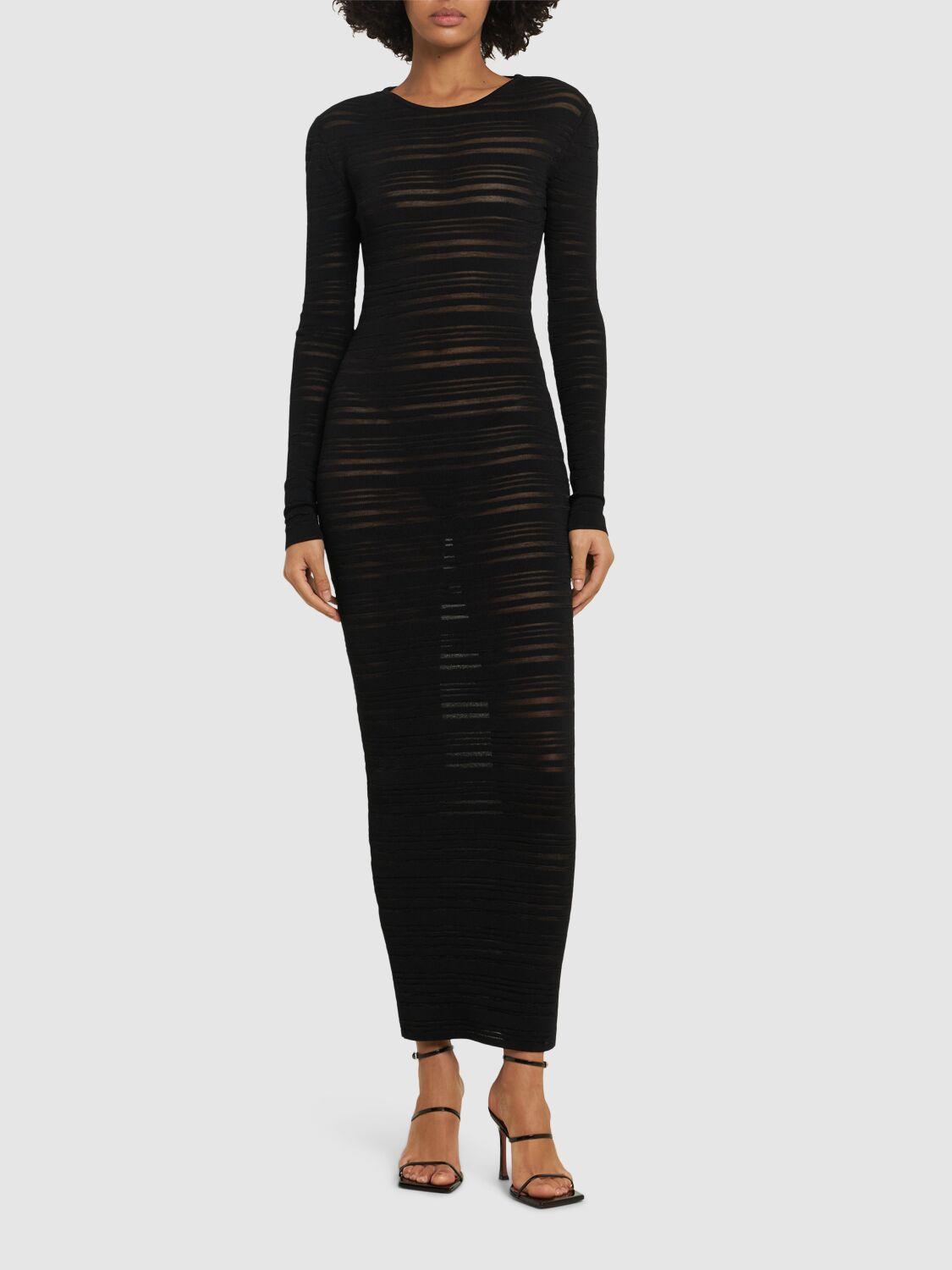 ANDREADAMO Striped Sheer Knit Long Dress