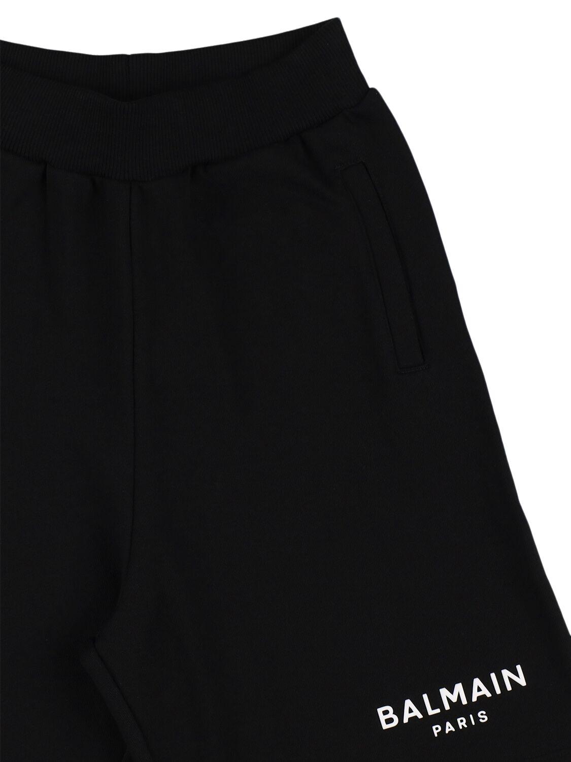BALMAIN Cotton Fleece Shorts with Logo