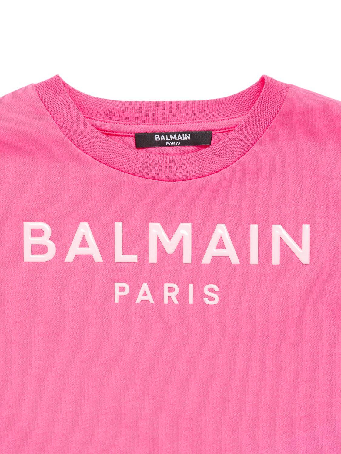 BALMAIN Printed Cotton Jersey Cropped T-shirt
