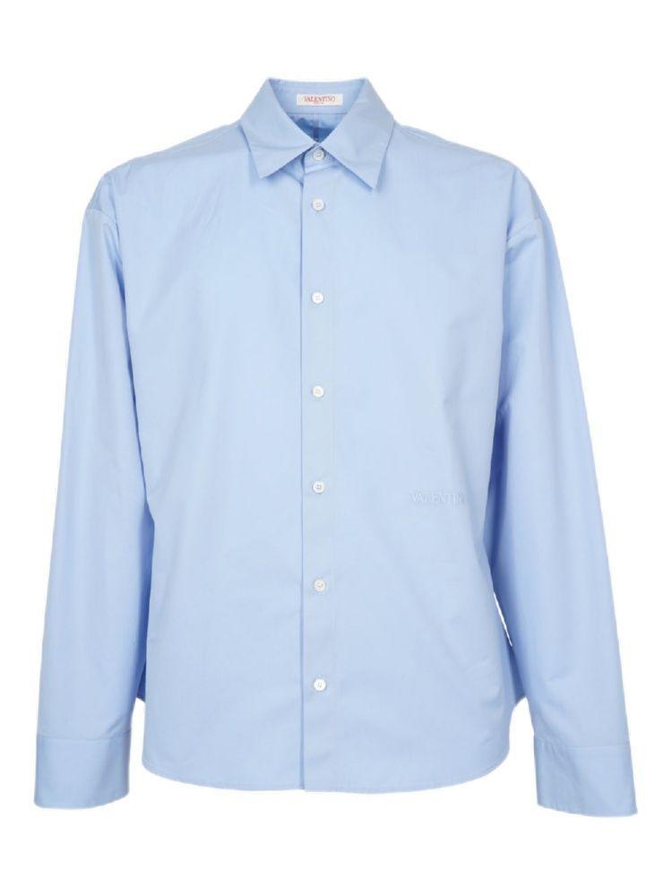 Valentino Men's Camicia Maniche Lunghe+Ricamo Valen Shirt in Celeste