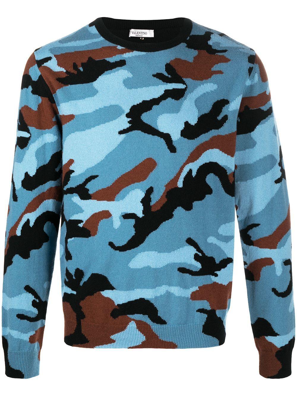 Valentino Men's Camouflage Print Jersey in Blue Camu