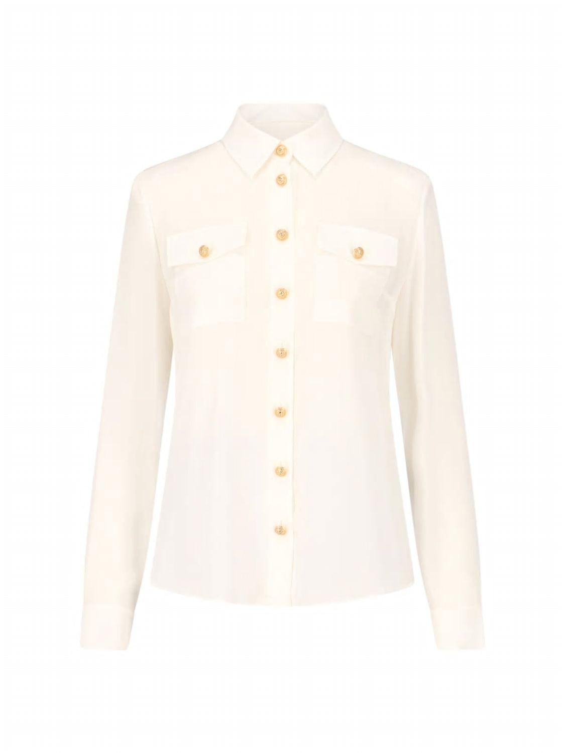 Balmain Women's Crepe De Chine Buttoned Shirt in 0Fa Blanc