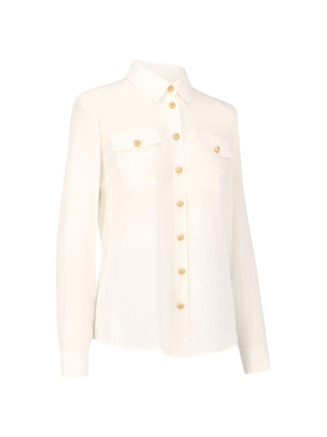 Balmain Women's Crepe De Chine Buttoned Shirt in 0Fa Blanc