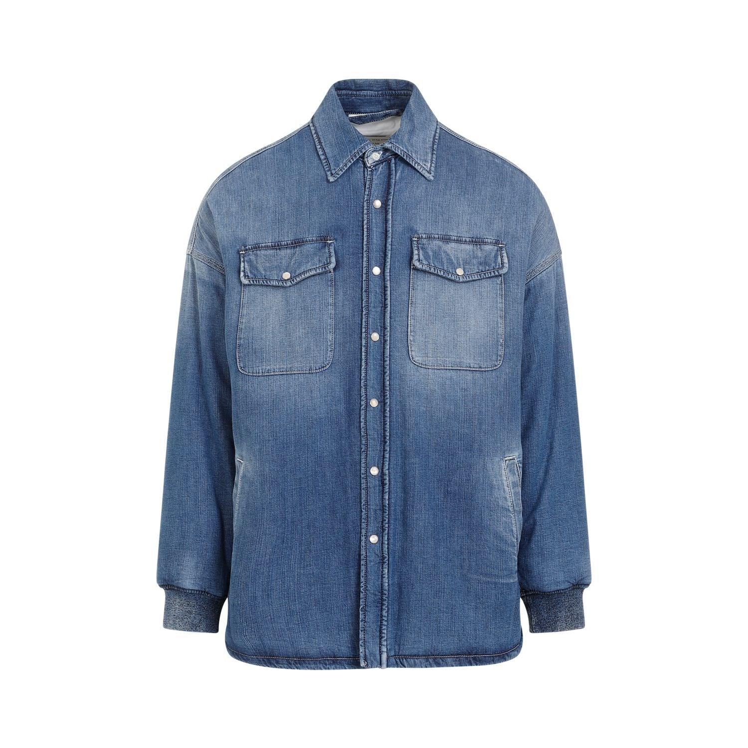 Alexander Mcqueen Men's Quilted Denim Shirt in Blue