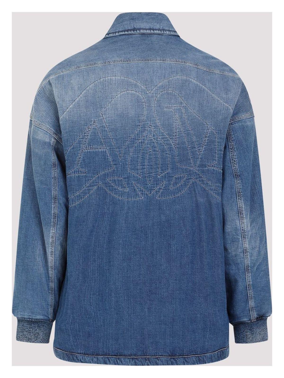 Alexander Mcqueen Men's Quilted Denim Shirt in Blue
