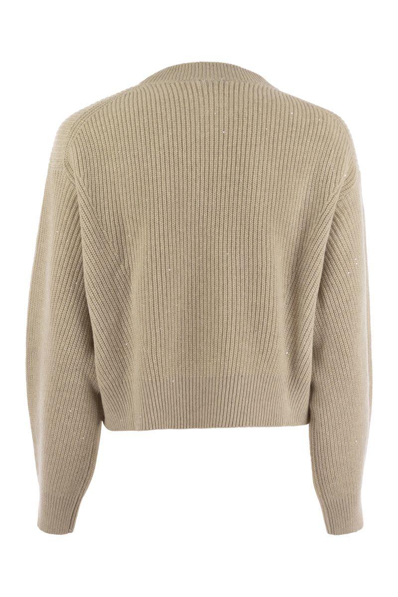 Brunello Cucinelli Women's Dazzling Ribbed Sweater In Cashmere And Wool in Beige
