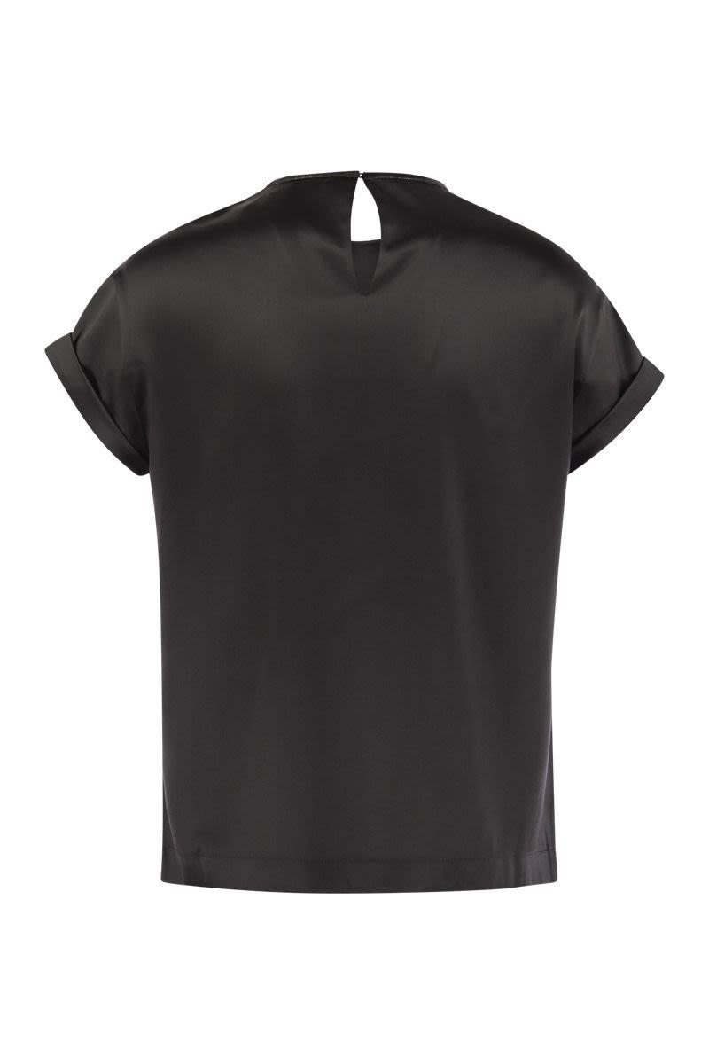 Brunello Cucinelli Women's Stretch Silk Satin T-Shirt With Necklace in Anthracite