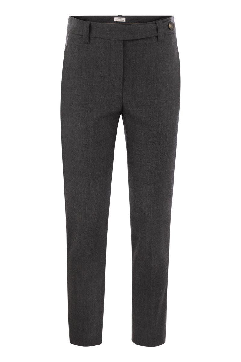 Brunello Cucinelli Women's Stretch Virgin Wool Cigarette Trousers With Jewellery in Anthracite