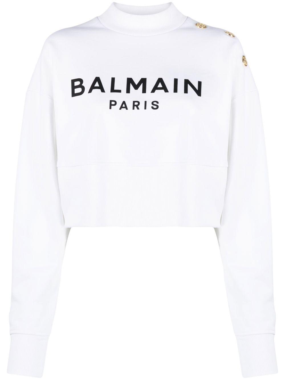Balmain Women's Bold Logo-Print Sweatshirt in Gab Blanc/Noir