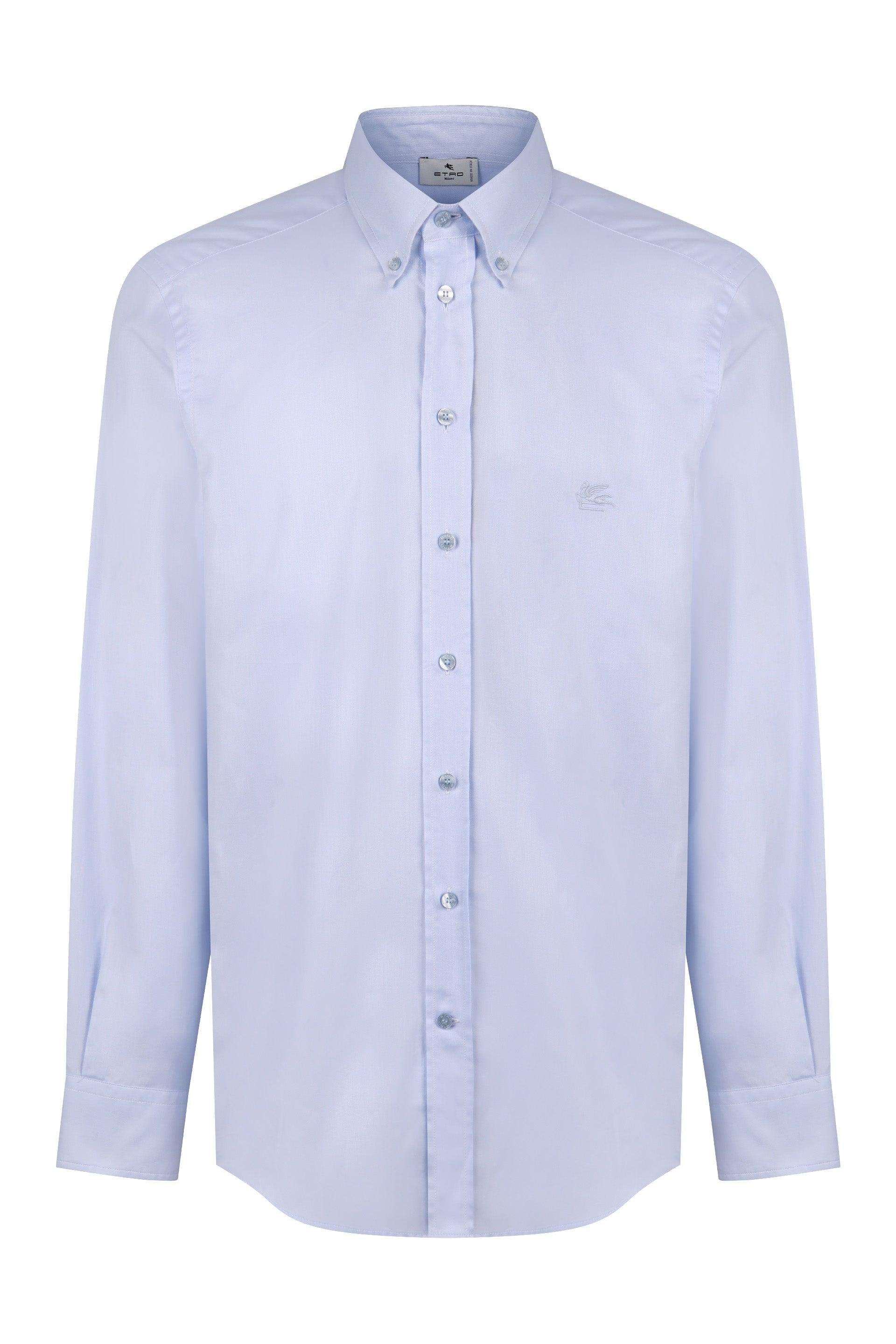 Etro Button-Down Collar Cotton Shirt in Light Blue