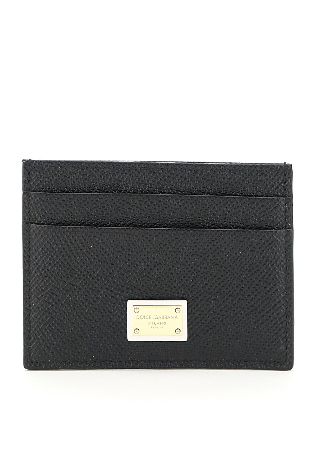Dolce & Gabbana Women's Leather Card Holder with Logo Plaque in Black