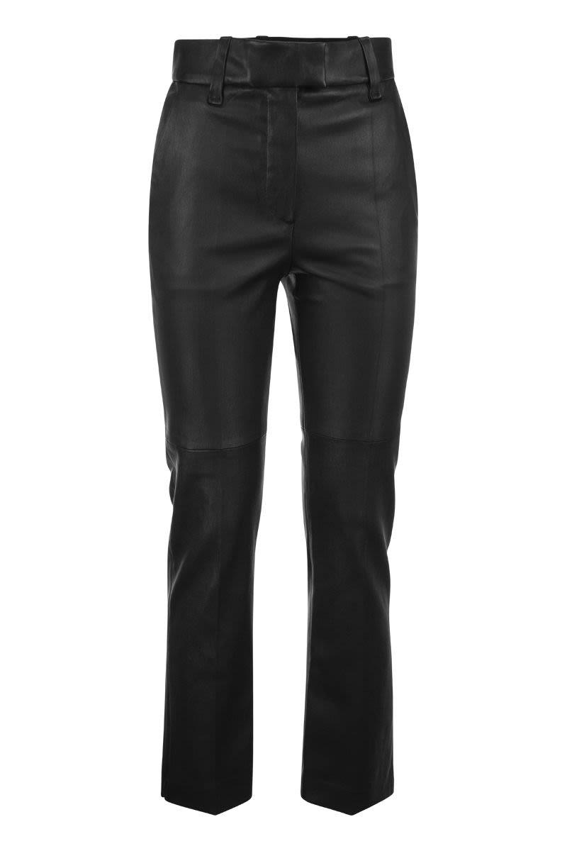Brunello Cucinelli Women's Stretch Nappa Leather Cigarette Trousers in Black