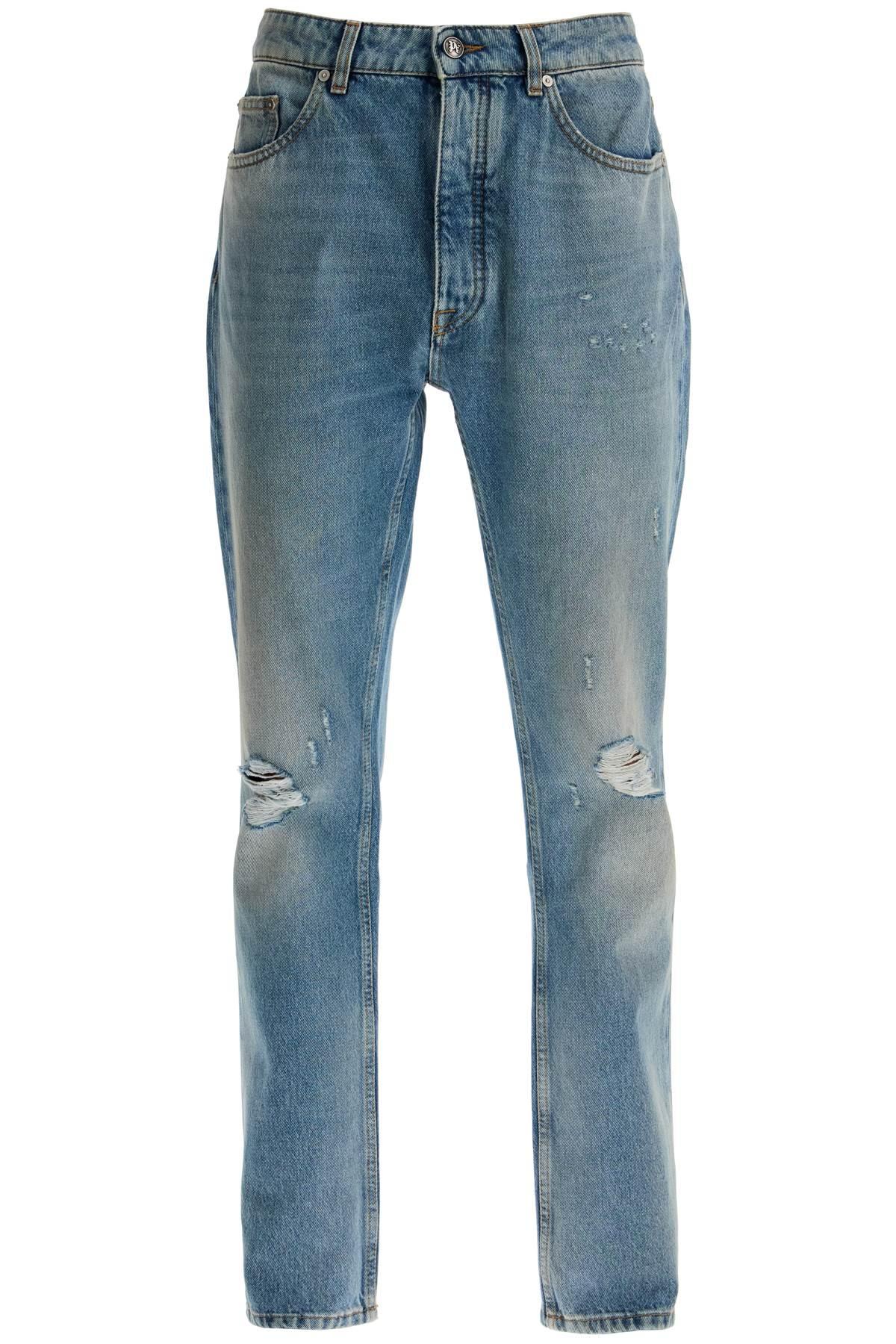 Palm Angels Straight Leg Monogram Print Jeans in Blue