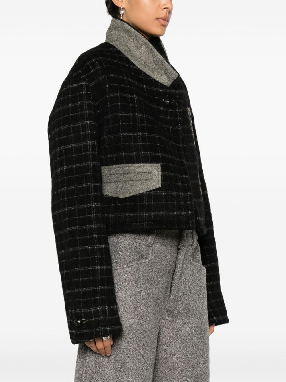 Etro Women's Wool Blend Cropped Jacket with Embroidery and Check Motif in Black