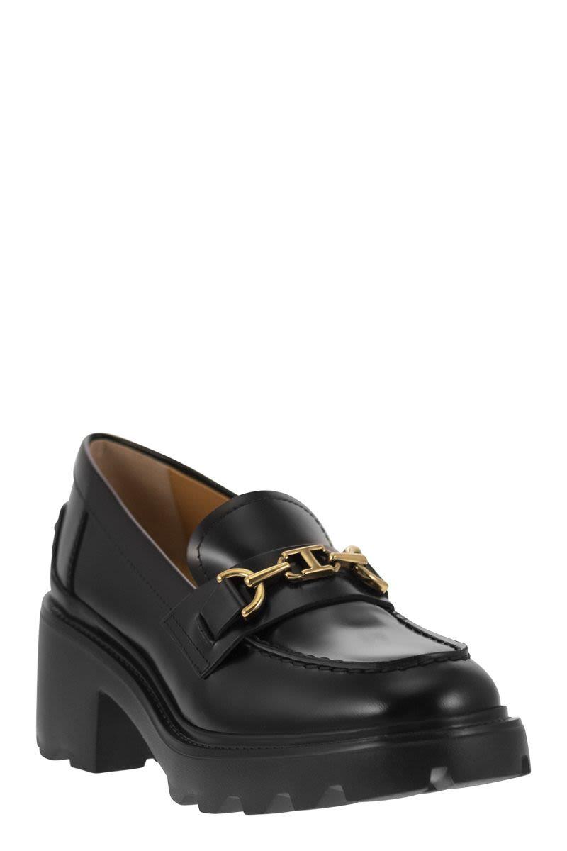 Tod's Women's Leather Moccasin With Carrarmato Bottom Loafer in Black