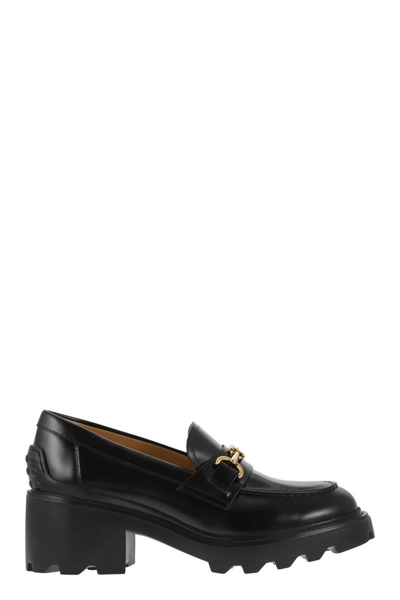 Tod's Women's Leather Moccasin With Carrarmato Bottom Loafer in Black