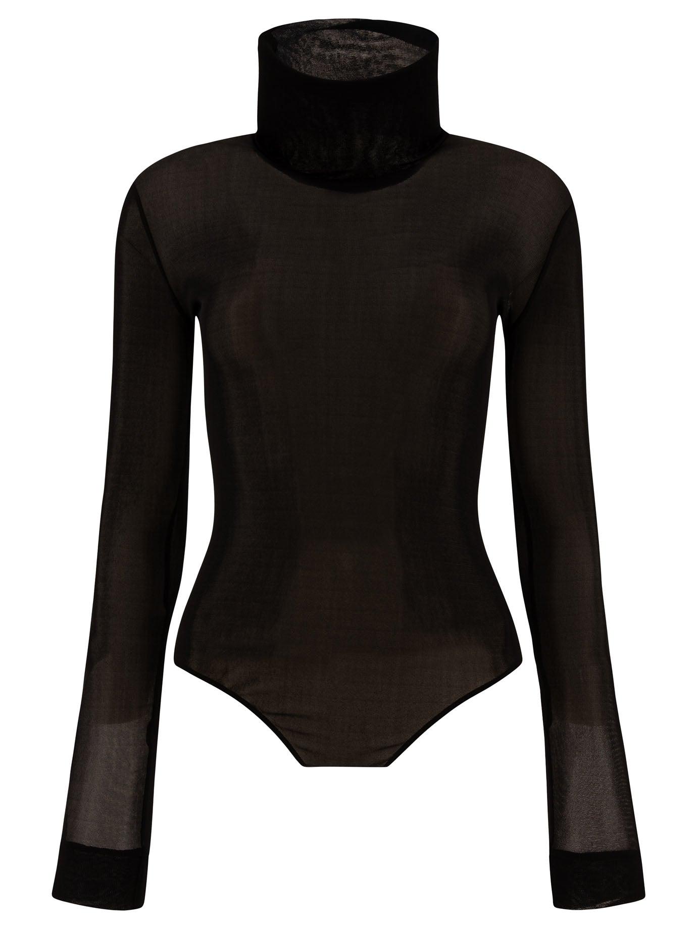 Maison Margiela Women's High Neck Bodysuit With Long Sleeves in Black