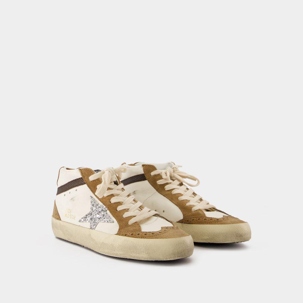 Golden Goose Women's Mid Star Sneaker in White/Tobacco/Silver