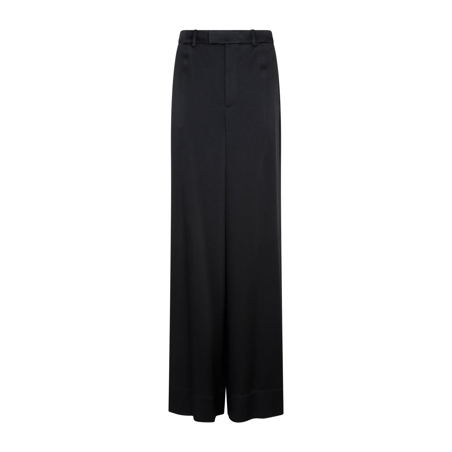 Saint Laurent Women's Satin Wide-Leg Pant and Loose Fit Pants in Black