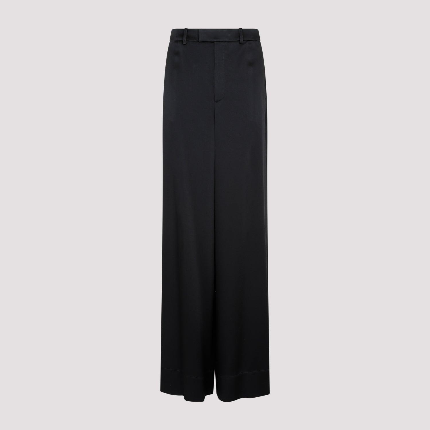 Saint Laurent Women's Satin Wide-Leg Pant and Loose Fit Pants in Black