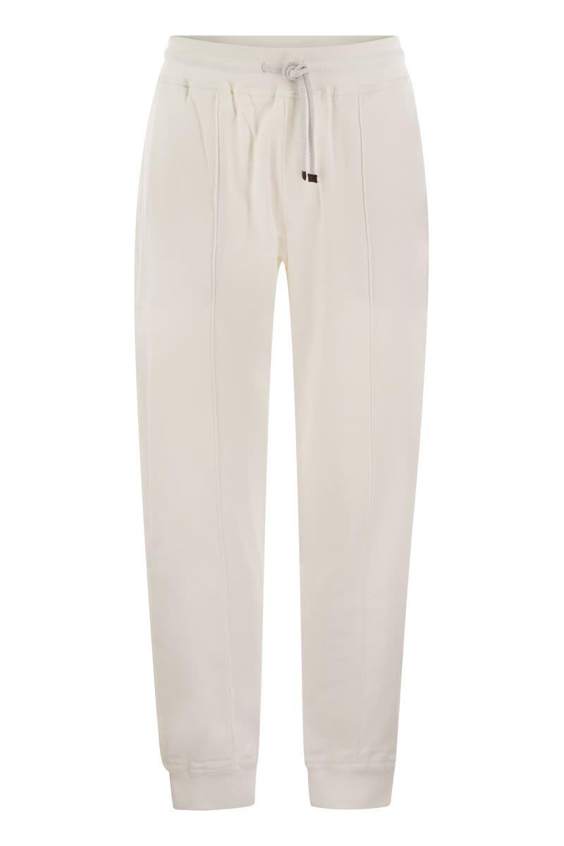 Brunello Cucinelli Men's Cotton Fleece Trousers With CrÃªte And Elasticated Hem in White