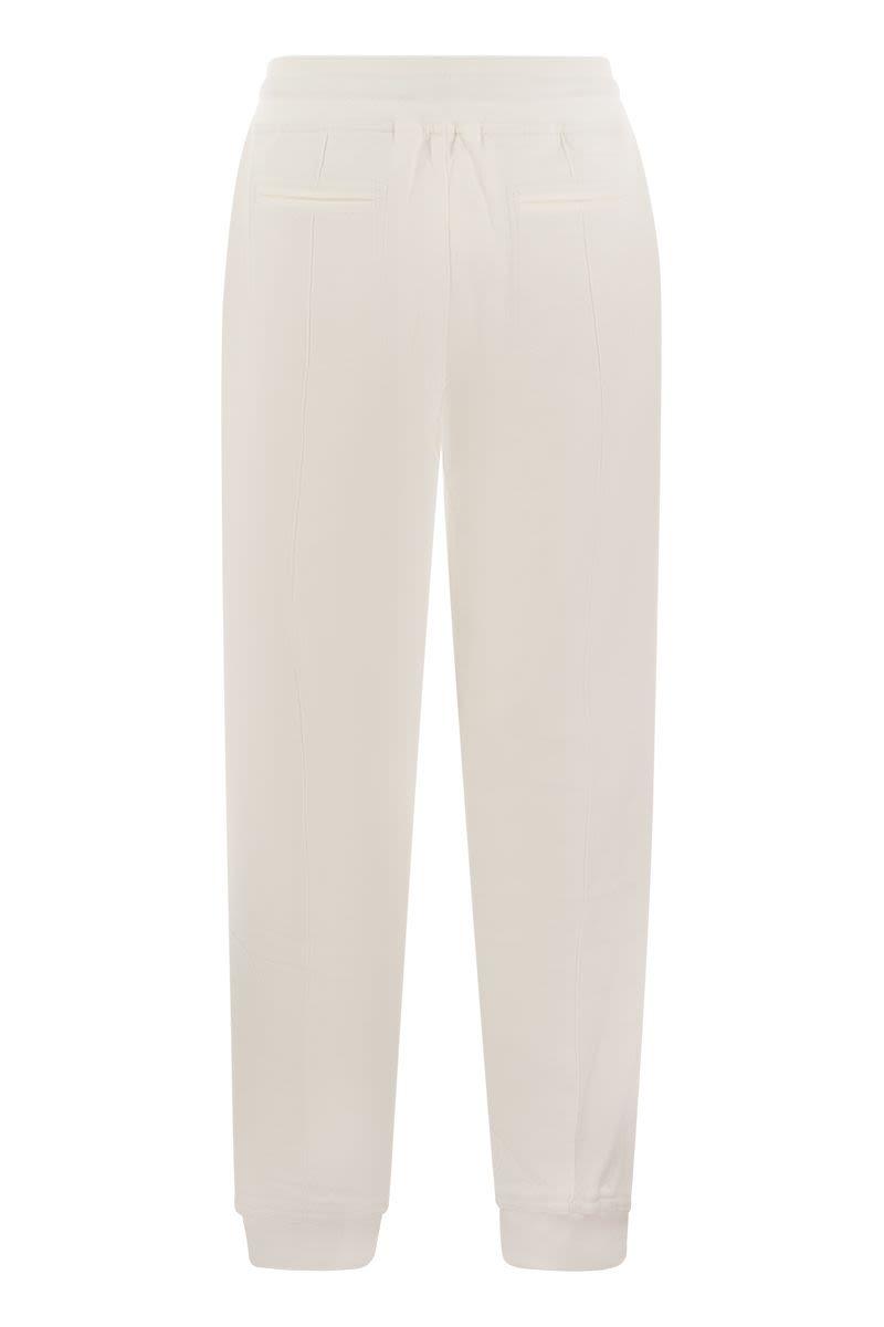 Brunello Cucinelli Men's Cotton Fleece Trousers With CrÃªte And Elasticated Hem in White