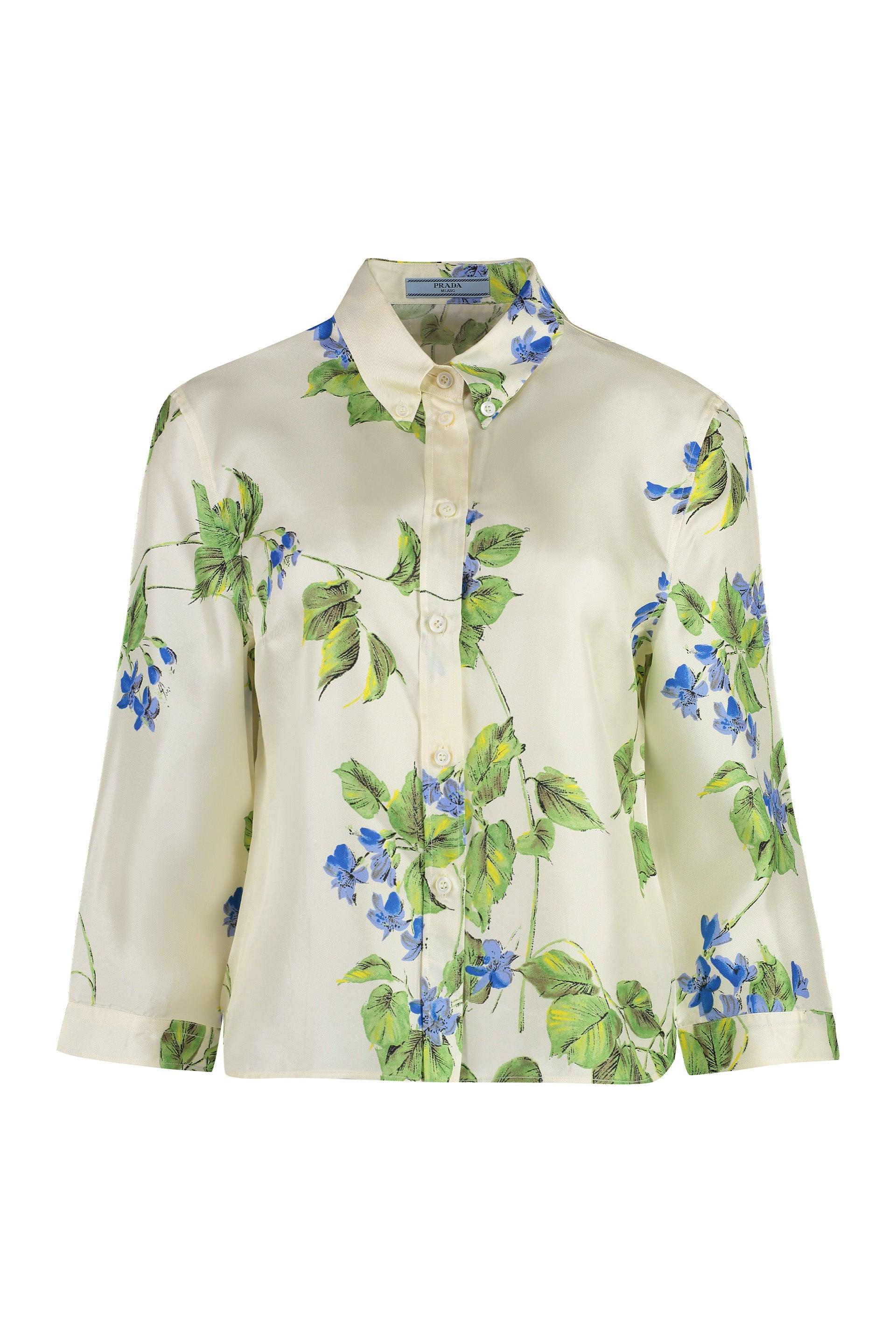Prada Women's Printed Silk Shirt in Ivory