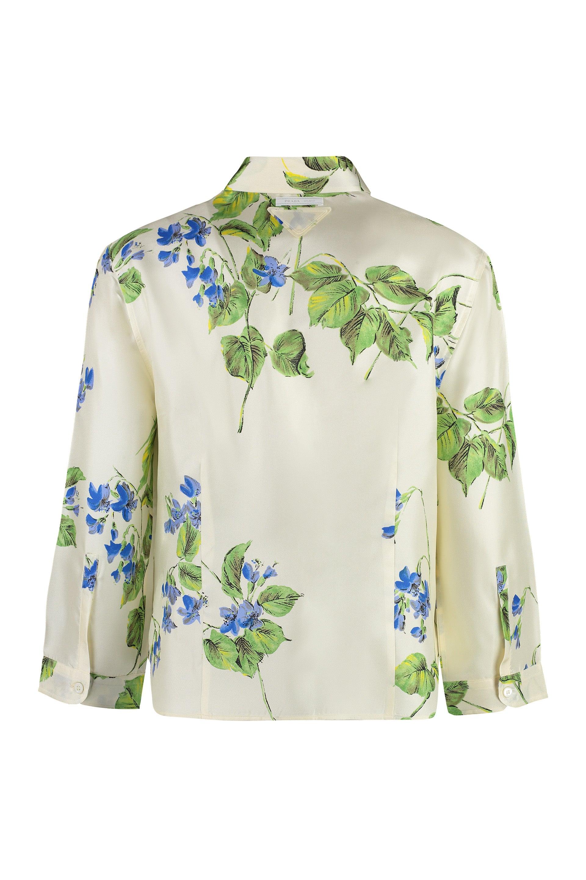 Prada Women's Printed Silk Shirt in Ivory