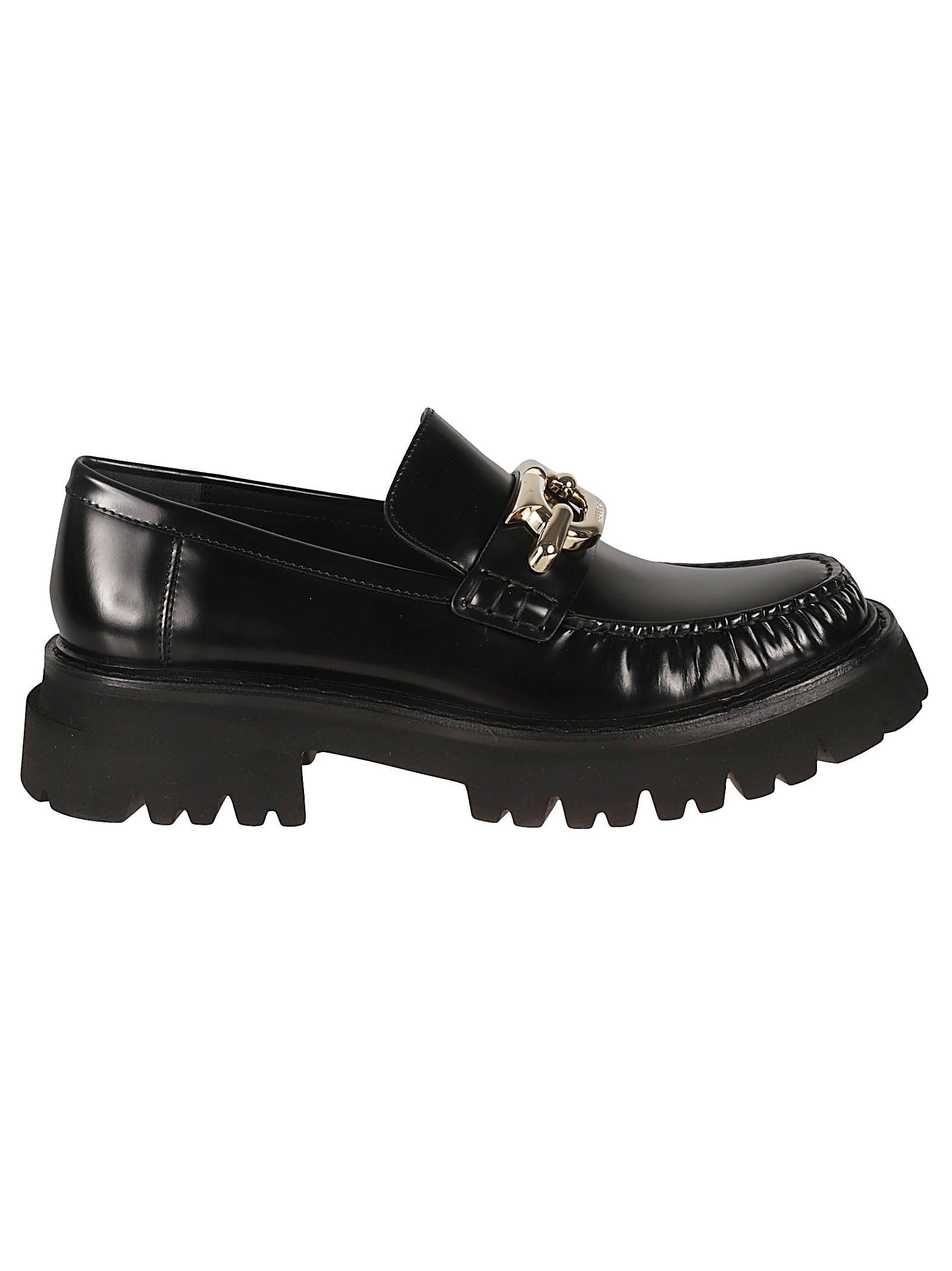 Ferragamo Women's Gancini-Buckle Leather Loafers in Black