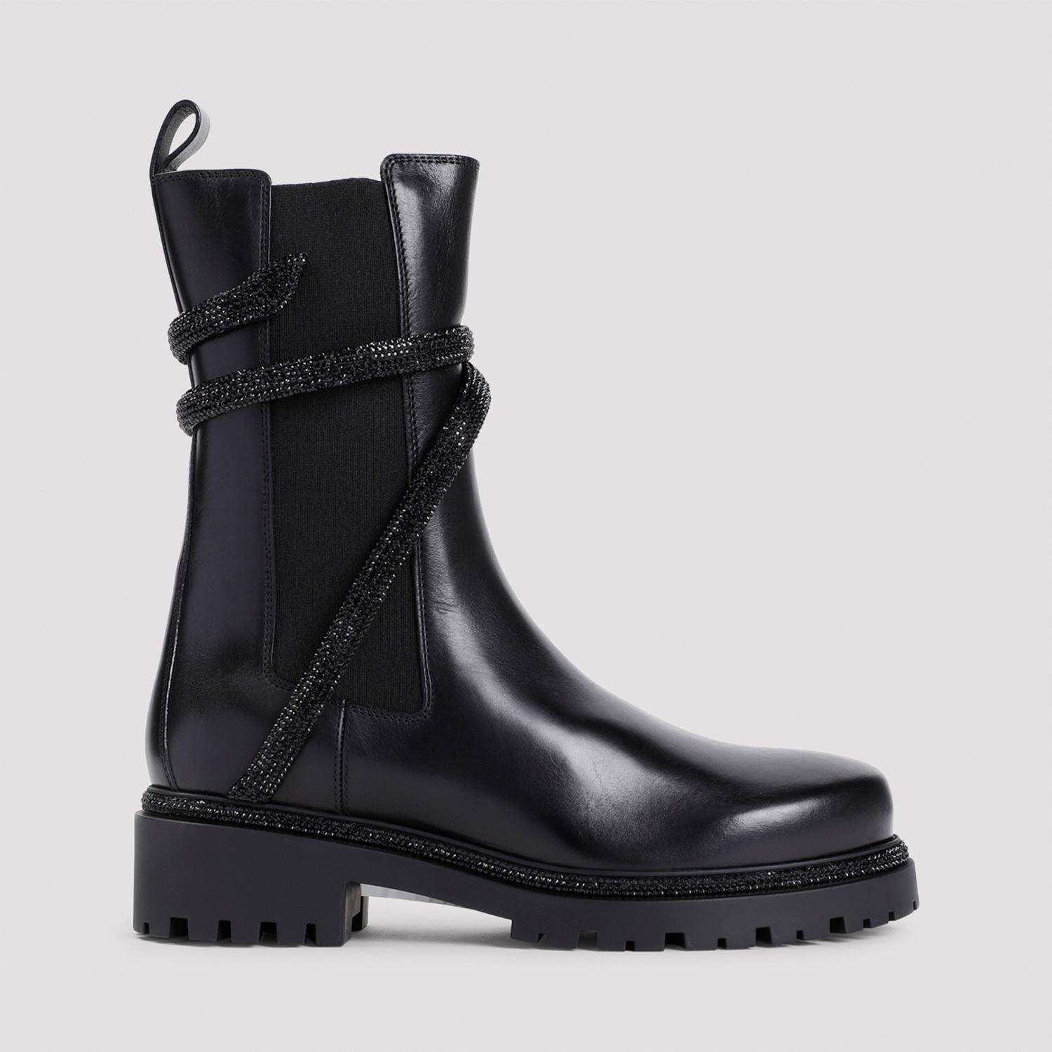 Rene Caovilla Women's Wrap Around Leather Boots in Black
