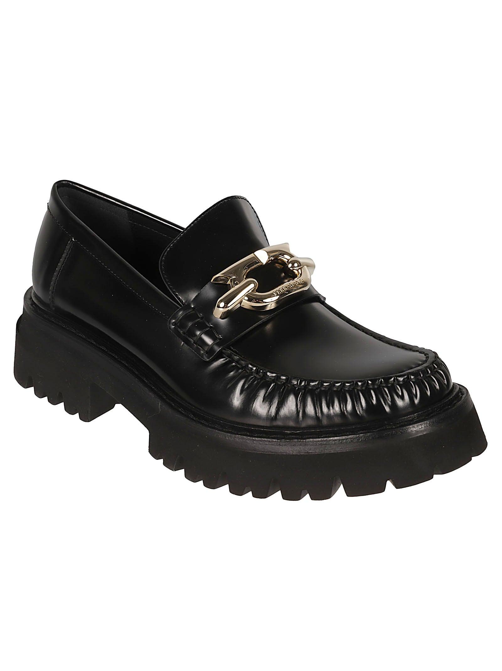 Ferragamo Women's Gancini-Buckle Leather Loafers in Black