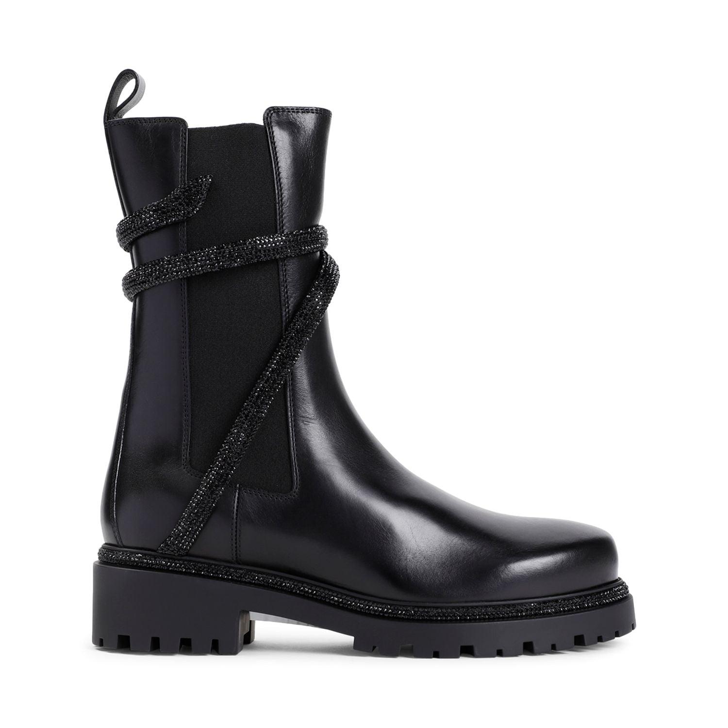 Rene Caovilla Women's Wrap Around Leather Boots in Black