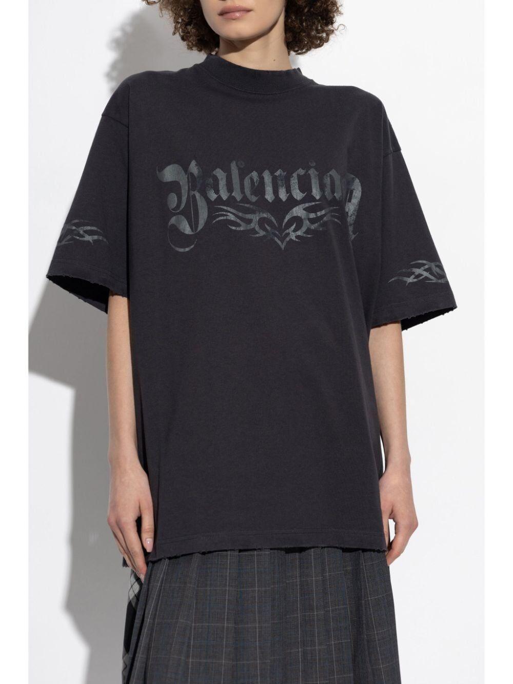 Balenciaga Women's Medium Fit Printed Logo T-Shirt in Black