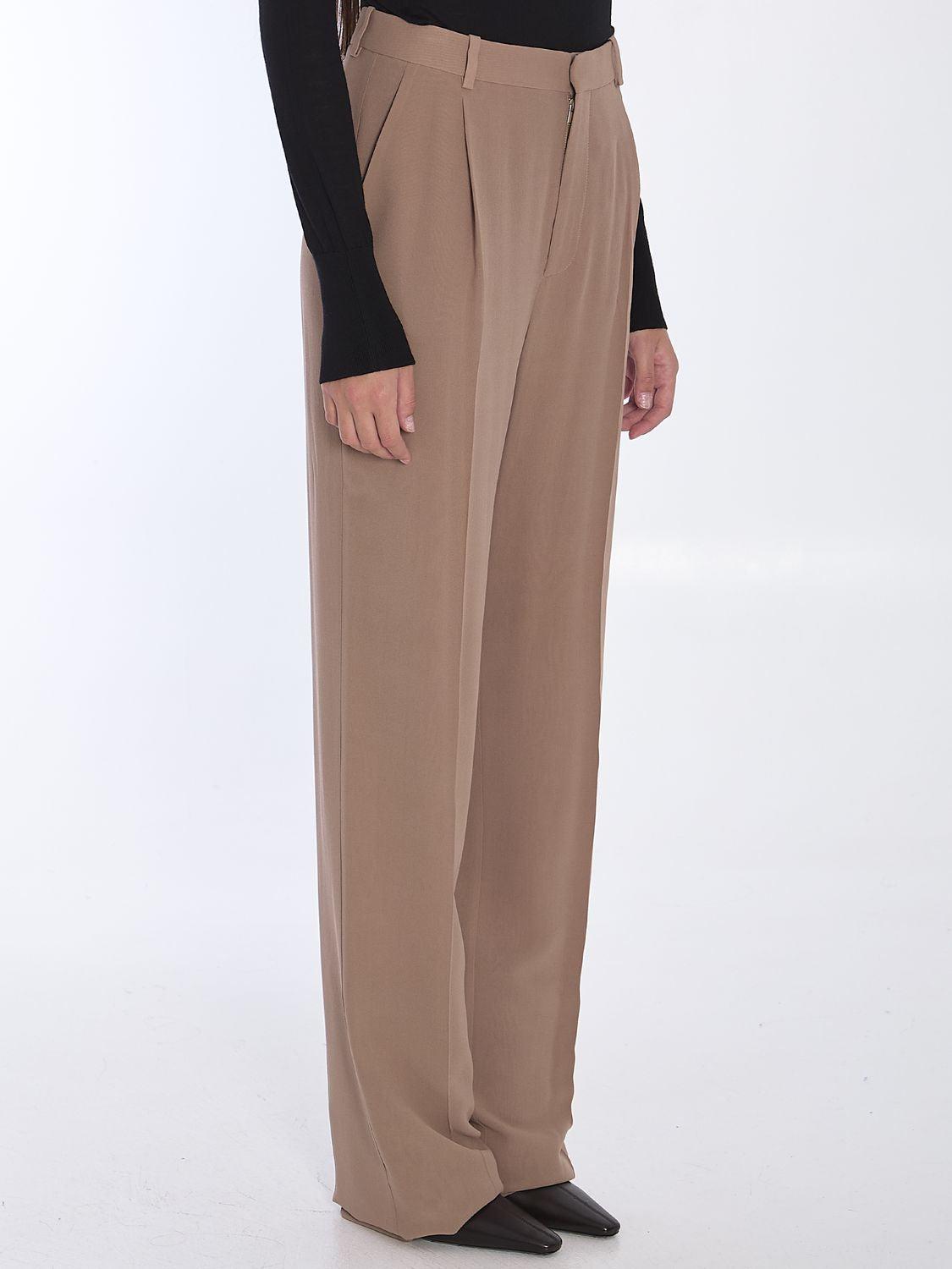 Saint Laurent Women's Silk Crêpe and PLI Georgette Trousers in Beige and Cappuccino